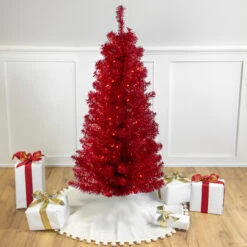 4' Pre-Lit Slim Red Artificial Christmas Tree - Clear Lights
