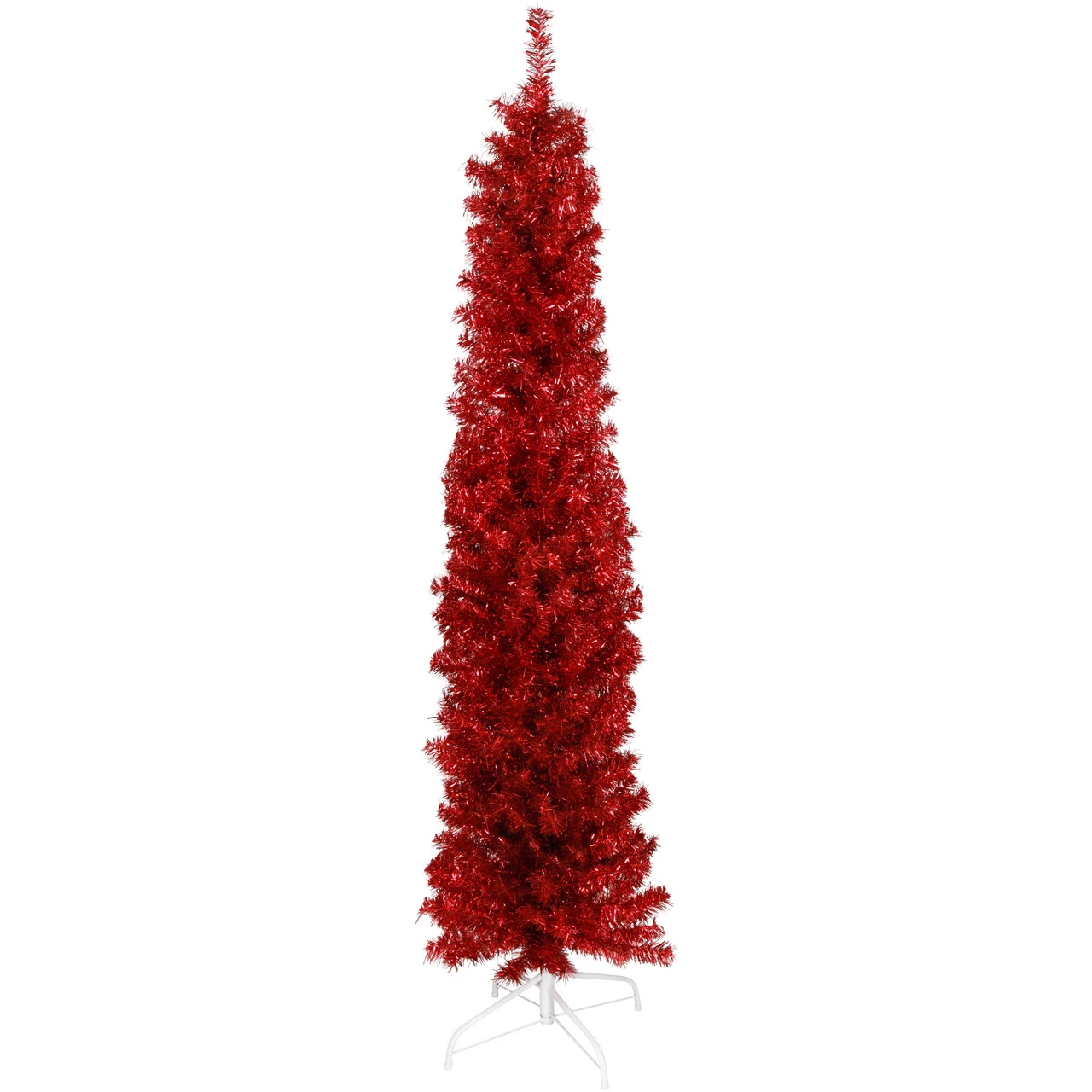 6' Pencil Red Tinsel Artificial Christmas Tree - Unlit 3 6' Pencil Red Tinsel Artificial Christmas Tree - Unlit