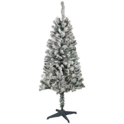 4' Pre-Lit Flocked Pine Artificial Christmas Tree, Clear Lights