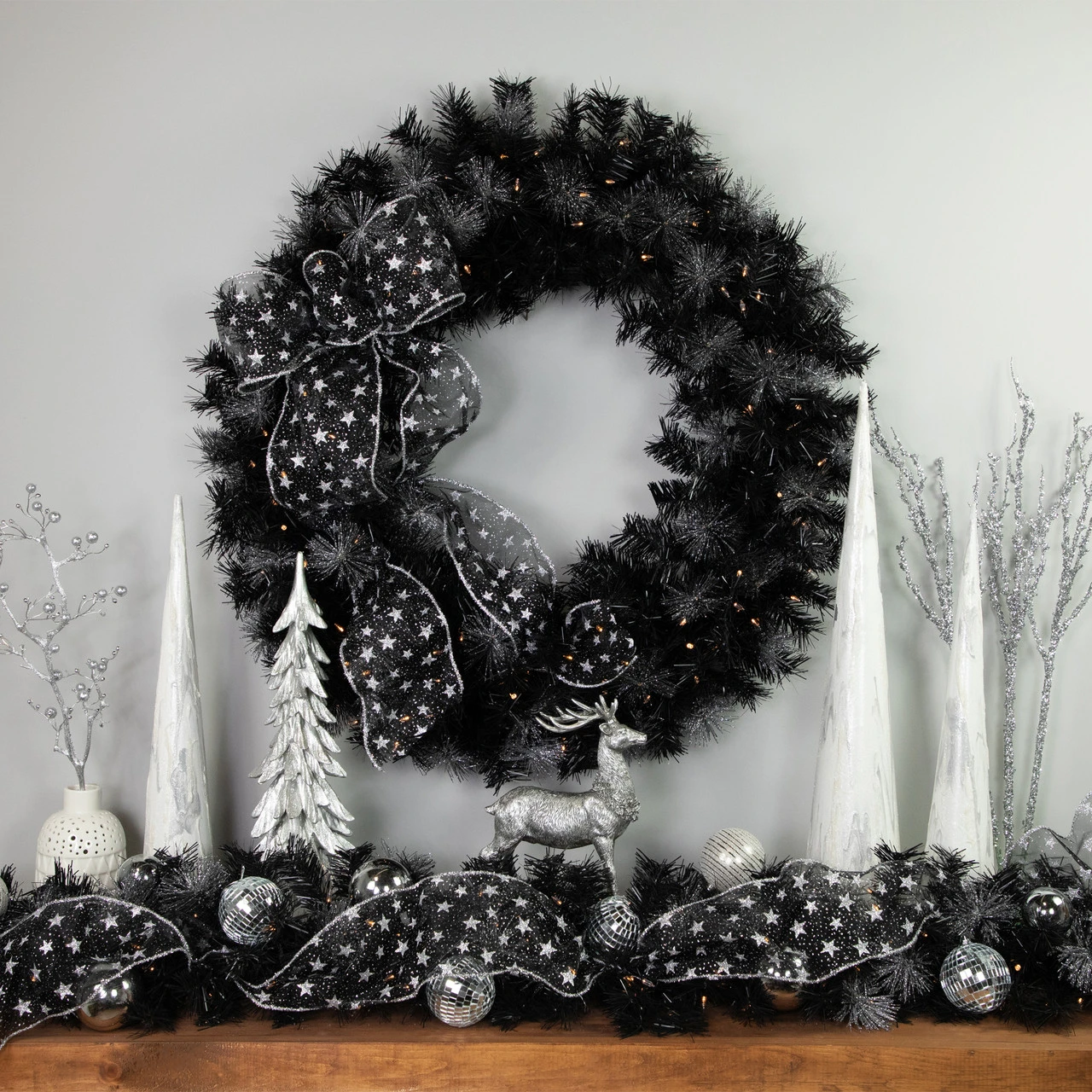 Black Bristle Artificial Christmas Wreath- 36 Inches, Warm White LED Lights 3 Black Bristle Artificial Christmas Wreath- 36 Inches, Warm White LED Lights