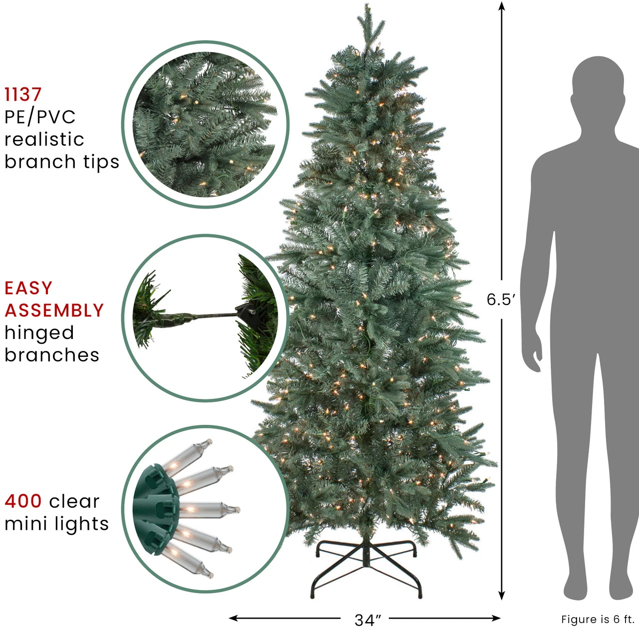 6.5' Pre-Lit Slim Washington Frasier Fir Artificial Christmas Tree - Clear Lights 8 6.5' Pre-Lit Slim Washington Frasier Fir Artificial Christmas Tree - Clear Lights - Image 6
