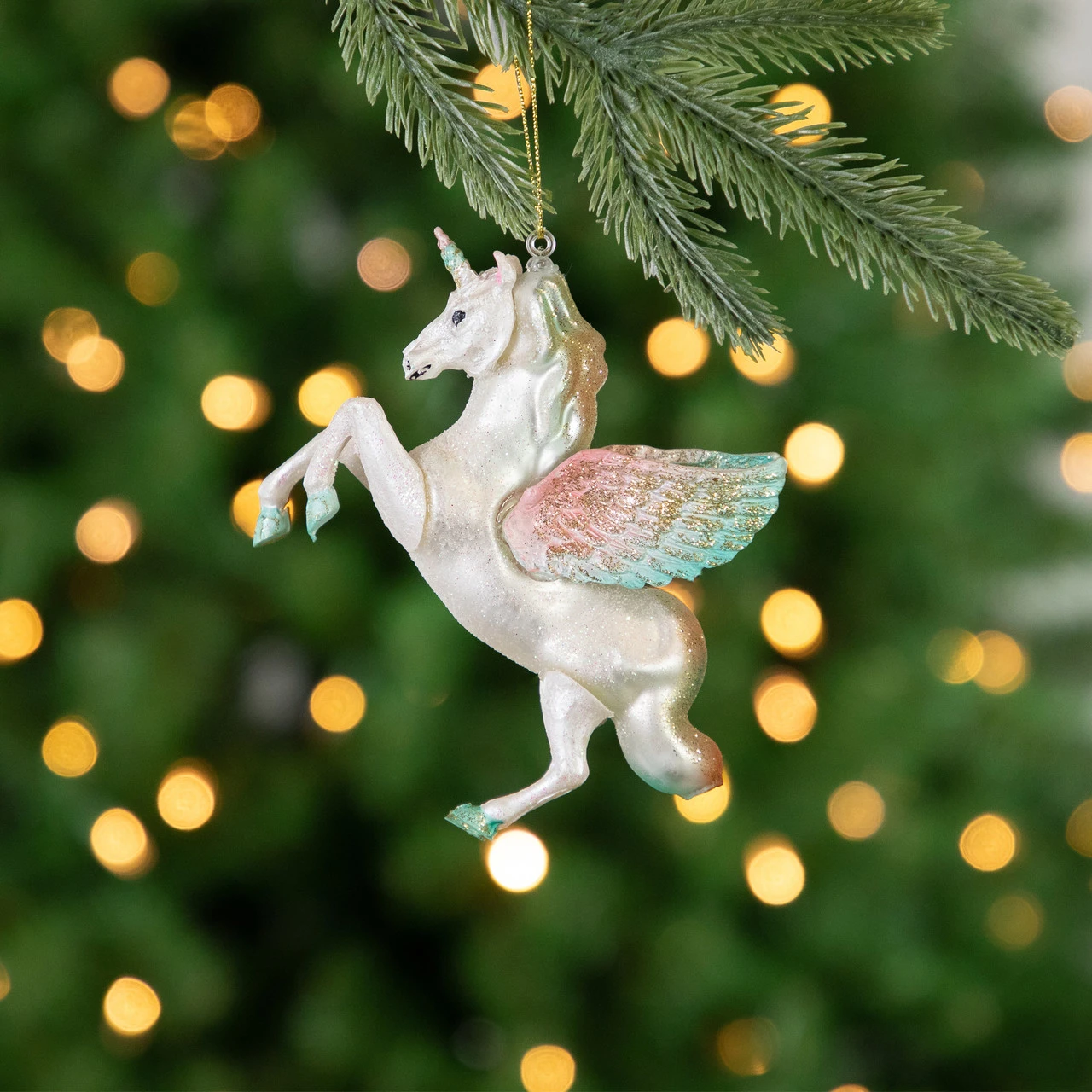 5.25" White Unicorn Glass Christmas Ornament 4 5.25" White Unicorn Glass Christmas Ornament - Image 2