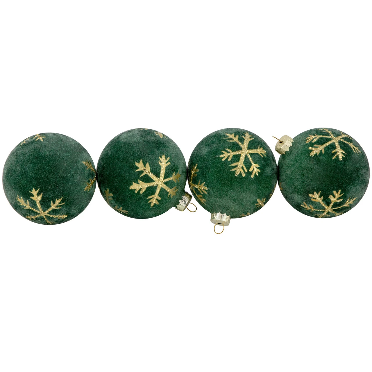 4ct Green Velvet Glass Christmas Ball Ornaments With Gold Snowflakes 3" (80mm) 7 4ct Green Velvet Glass Christmas Ball Ornaments With Gold Snowflakes 3" (80mm) - Image 5