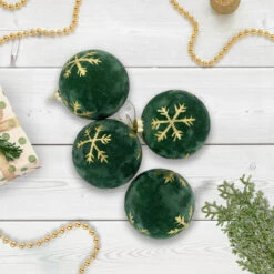 4ct Green Velvet Glass Christmas Ball Ornaments With Gold Snowflakes 3" (80mm) 8 4ct Green Velvet Glass Christmas Ball Ornaments With Gold Snowflakes 3" (80mm) -Christmas Decoration Store northlight eb94508 styled 40910.1681234748