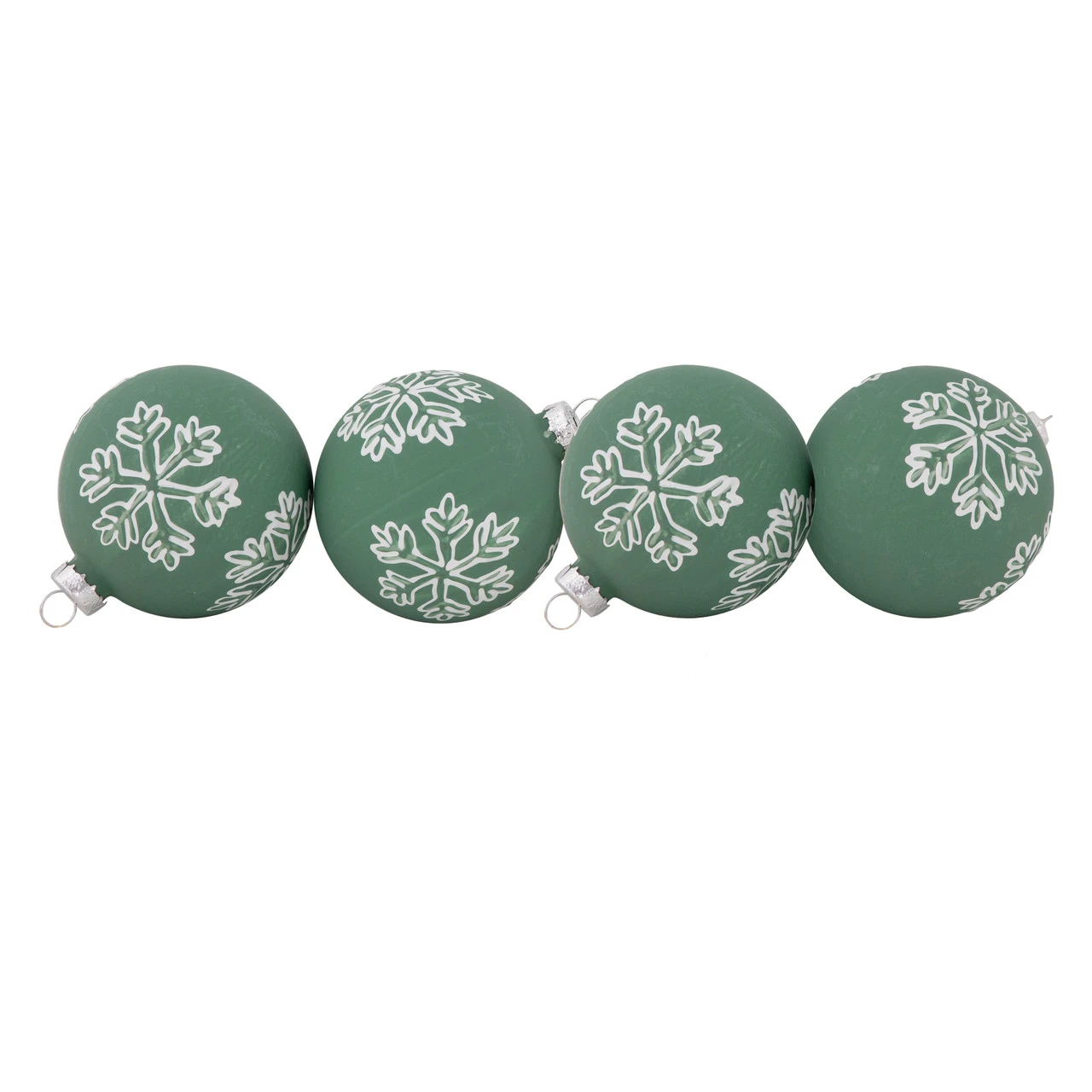 4ct Green Glass Christmas Ball Ornaments With White Snowflakes 3" (80mm) 5 4ct Green Glass Christmas Ball Ornaments With White Snowflakes 3" (80mm) - Image 3