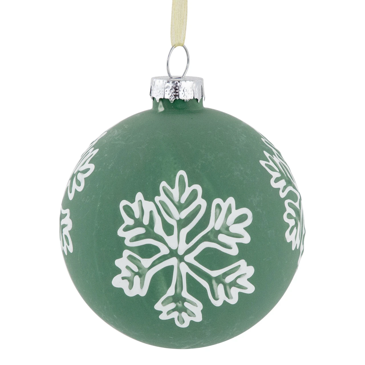 4ct Green Glass Christmas Ball Ornaments With White Snowflakes 3" (80mm) 7 4ct Green Glass Christmas Ball Ornaments With White Snowflakes 3" (80mm) - Image 5