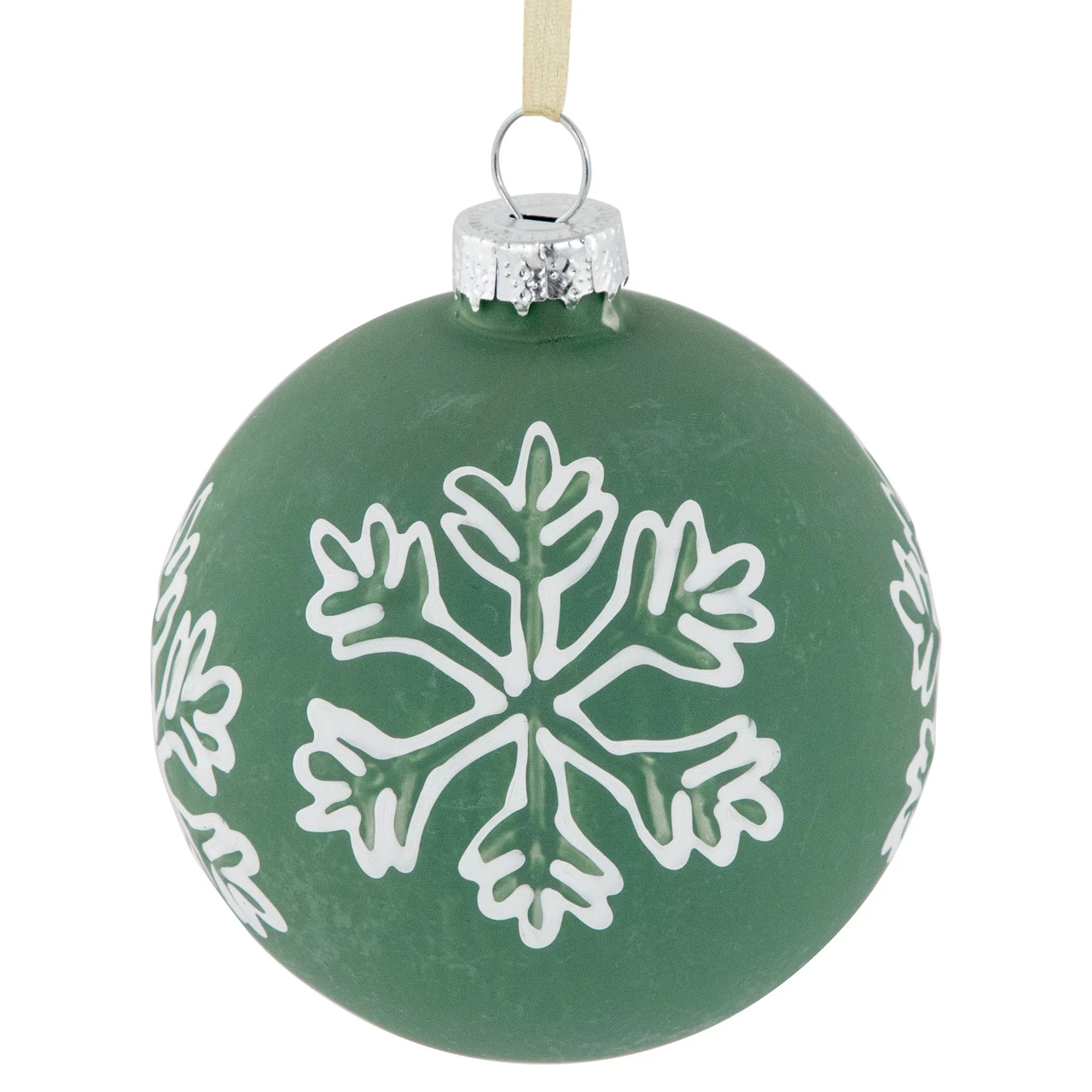 4ct Green Glass Christmas Ball Ornaments With White Snowflakes 3" (80mm) 6 4ct Green Glass Christmas Ball Ornaments With White Snowflakes 3" (80mm) - Image 4
