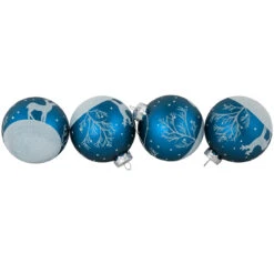 4ct Blue Glass Ball Christmas Ornaments With Glitter Reindeer 3" -Christmas Decoration Store northlight eb94510 1 61846.1671129073