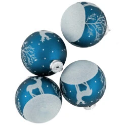4ct Blue Glass Ball Christmas Ornaments With Glitter Reindeer 3" -Christmas Decoration Store northlight eb94510 2 24231.1671129074