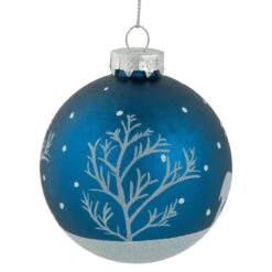 4ct Blue Glass Ball Christmas Ornaments With Glitter Reindeer 3" -Christmas Decoration Store northlight eb94510 3 57335.1671129073