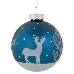 4ct Blue Glass Ball Christmas Ornaments With Glitter Reindeer 3" -Christmas Decoration Store northlight eb94510 4 72628.1671129074