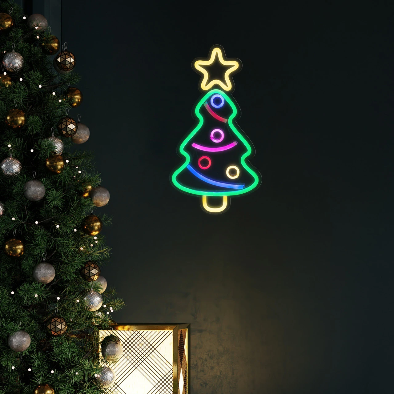 15" LED Lighted Neon Christmas Tree Wall Sign 4 15" LED Lighted Neon Christmas Tree Wall Sign - Image 3