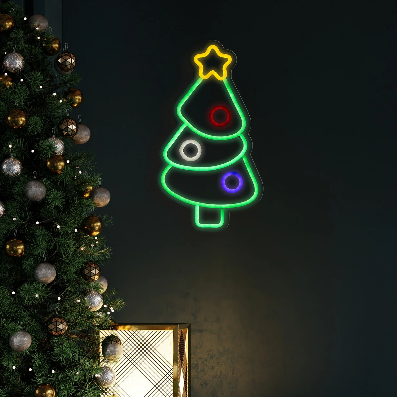 15" LED Lighted Neon Style Christmas Tree Window Silhouette 5 15" LED Lighted Neon Style Christmas Tree Window Silhouette - Image 3