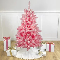 4' Pre-Lit Flocked Pink Pine Slim Artificial Christmas Tree - Clear Lights