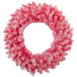 Pre-Lit Flocked Pink Artificial Christmas Wreath - 24-Inch, Clear Lights -Christmas Decoration Store northlight gb16046 2 18398.1667584136