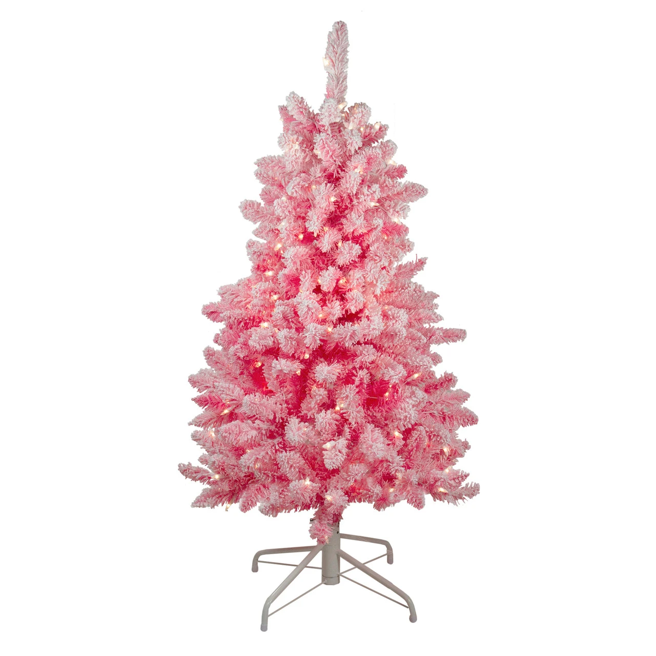 4' Pre-Lit Flocked Pink Pine Slim Artificial Christmas Tree - Clear Lights 4 4' Pre-Lit Flocked Pink Pine Slim Artificial Christmas Tree - Clear Lights - Image 2