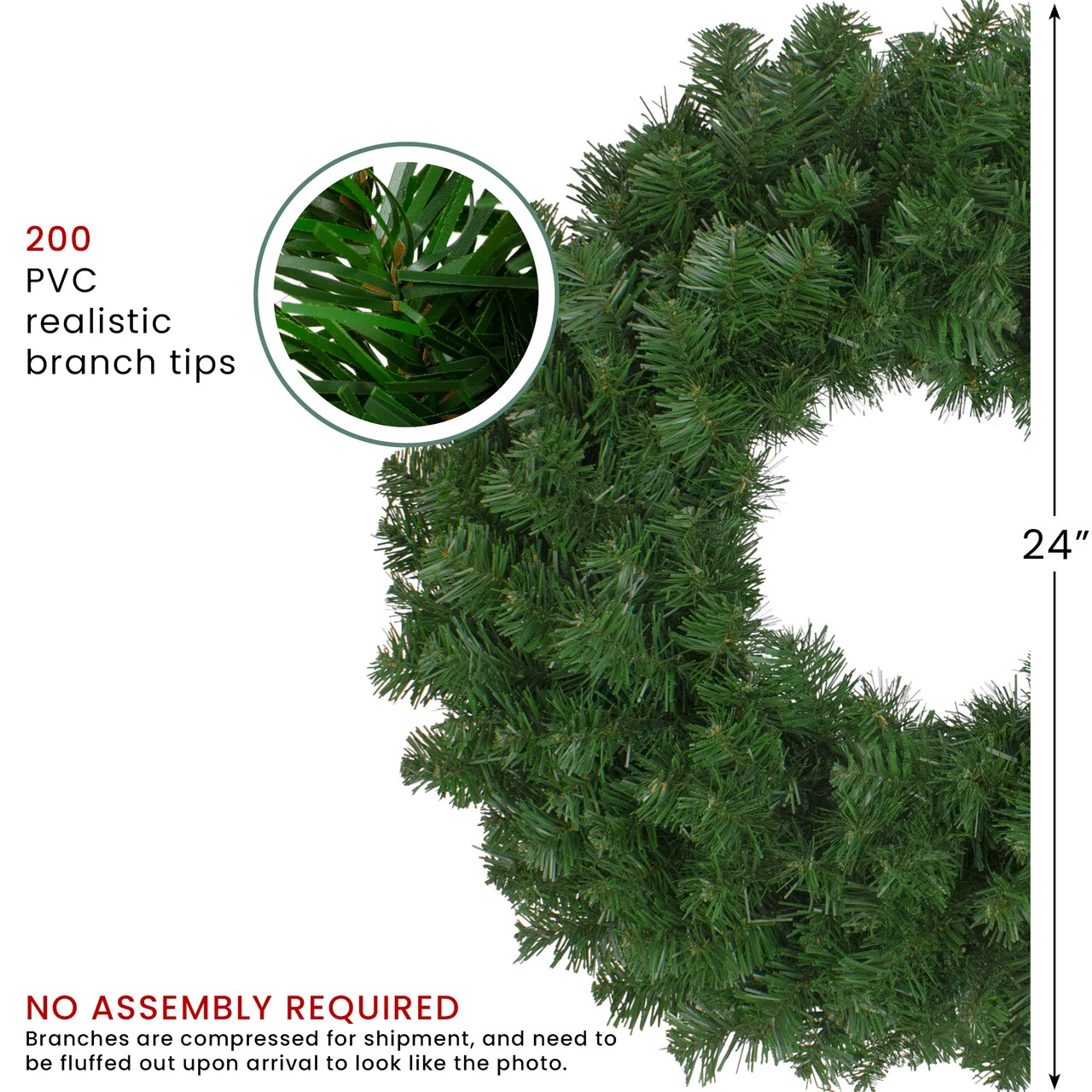 Deluxe Windsor Full Pine Artificial Christmas Wreath - 24-Inch, Unlit 6 Deluxe Windsor Full Pine Artificial Christmas Wreath - 24-Inch, Unlit - Image 4