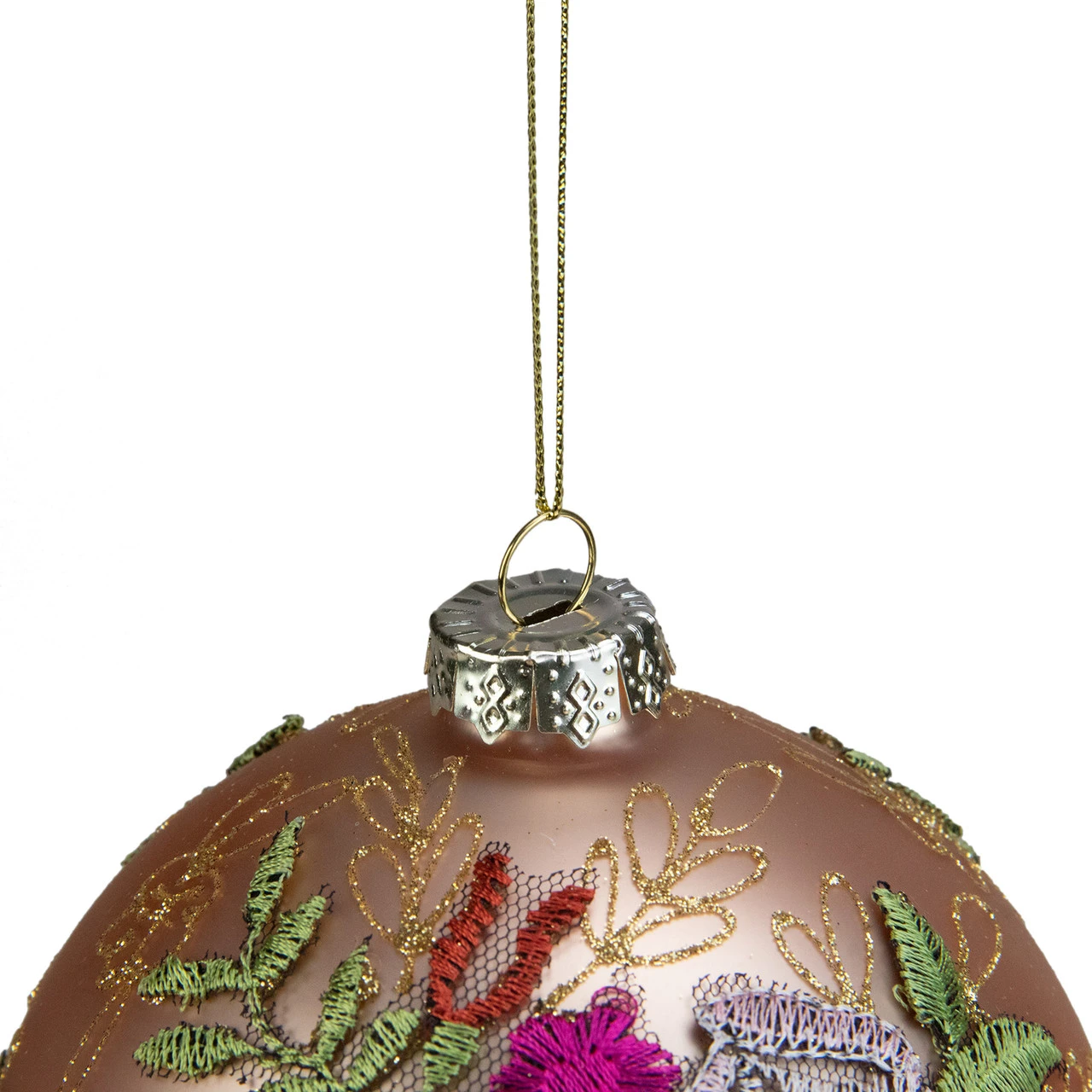 4.5" Pink Floral Applique Glass Ball Christmas Ornament 5 4.5" Pink Floral Applique Glass Ball Christmas Ornament - Image 3