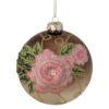 2-Finish Brown And Pink Floral Applique Glass Christmas Ball Ornament 5" (125mm)