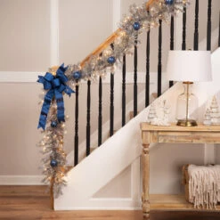 9' X 12" Pre-Lit Silver Tinsel Artificial Christmas Garland, Clear Lights