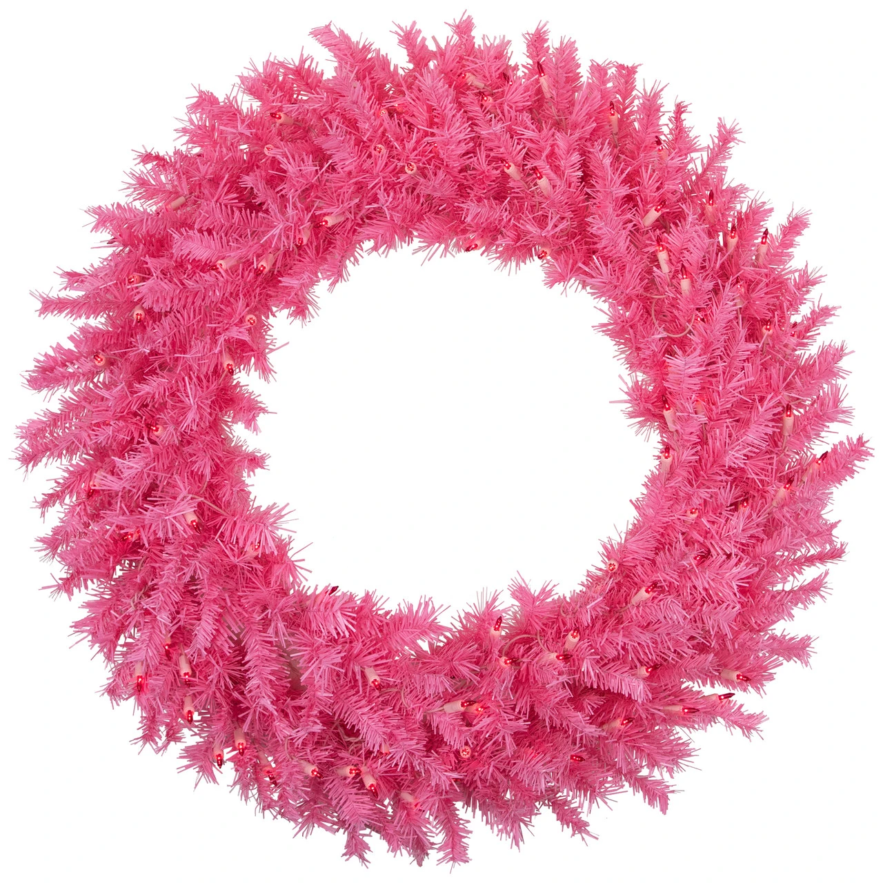 36" Pre-Lit Pink Spruce Artificial Christmas Wreath, Pink Lights 4 36" Pre-Lit Pink Spruce Artificial Christmas Wreath, Pink Lights - Image 2