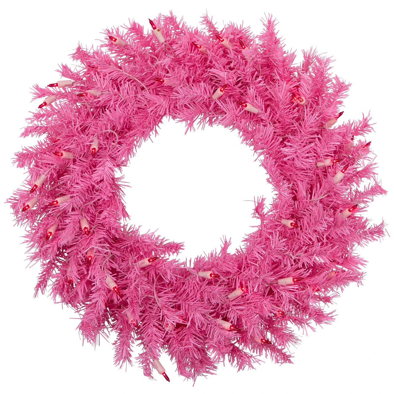 24" Pre-Lit Pink Spruce Artificial Christmas Wreath, Pink Lights 4 24" Pre-Lit Pink Spruce Artificial Christmas Wreath, Pink Lights - Image 2
