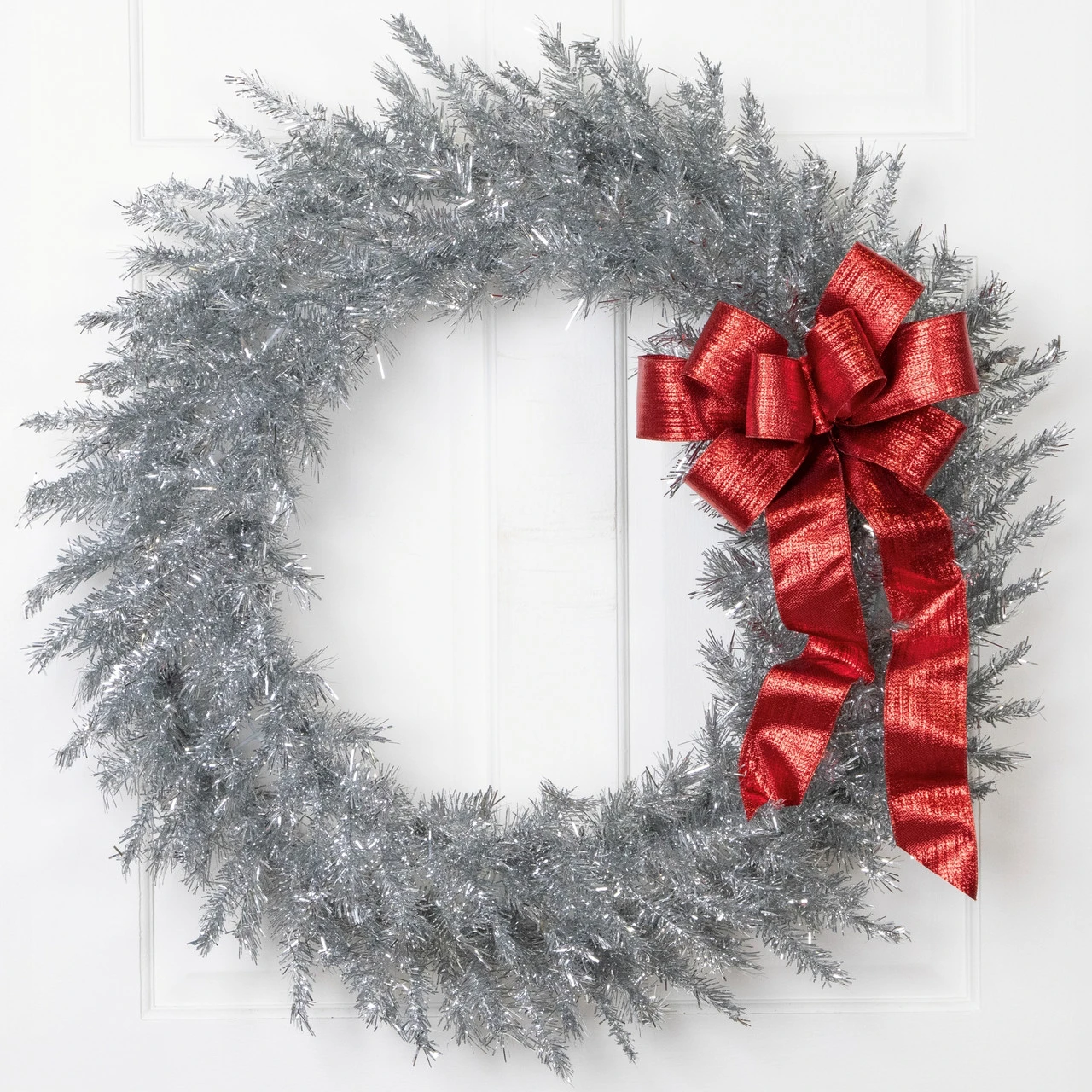 36" Silver Tinsel Artificial Christmas Wreath, Unlit 3 36" Silver Tinsel Artificial Christmas Wreath, Unlit