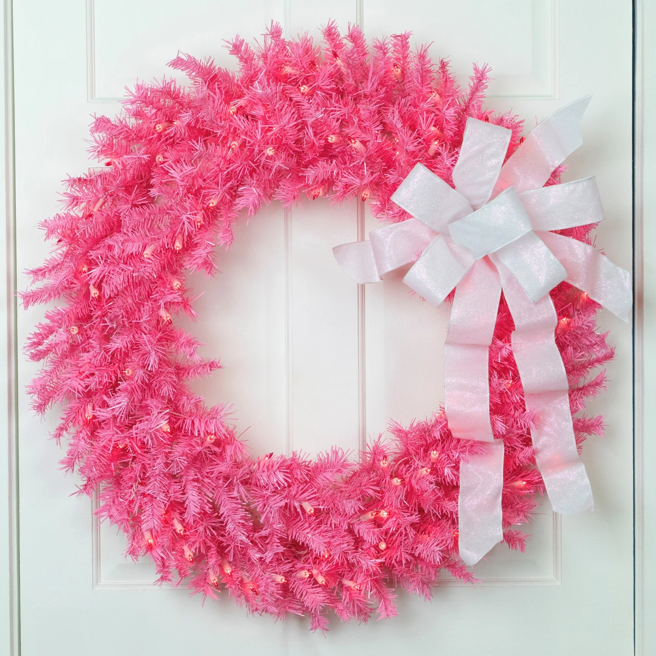 36" Pre-Lit Pink Spruce Artificial Christmas Wreath, Pink Lights 3 36" Pre-Lit Pink Spruce Artificial Christmas Wreath, Pink Lights