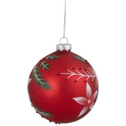 4" Red Poinsettia And Holly Glass Christmas Ball Ornament -Christmas Decoration Store northlight gb926191 sample 2 23720.1667534053