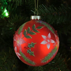 4" Red Poinsettia And Holly Glass Christmas Ball Ornament -Christmas Decoration Store northlight gb926191 sample 3 51584.1667534053