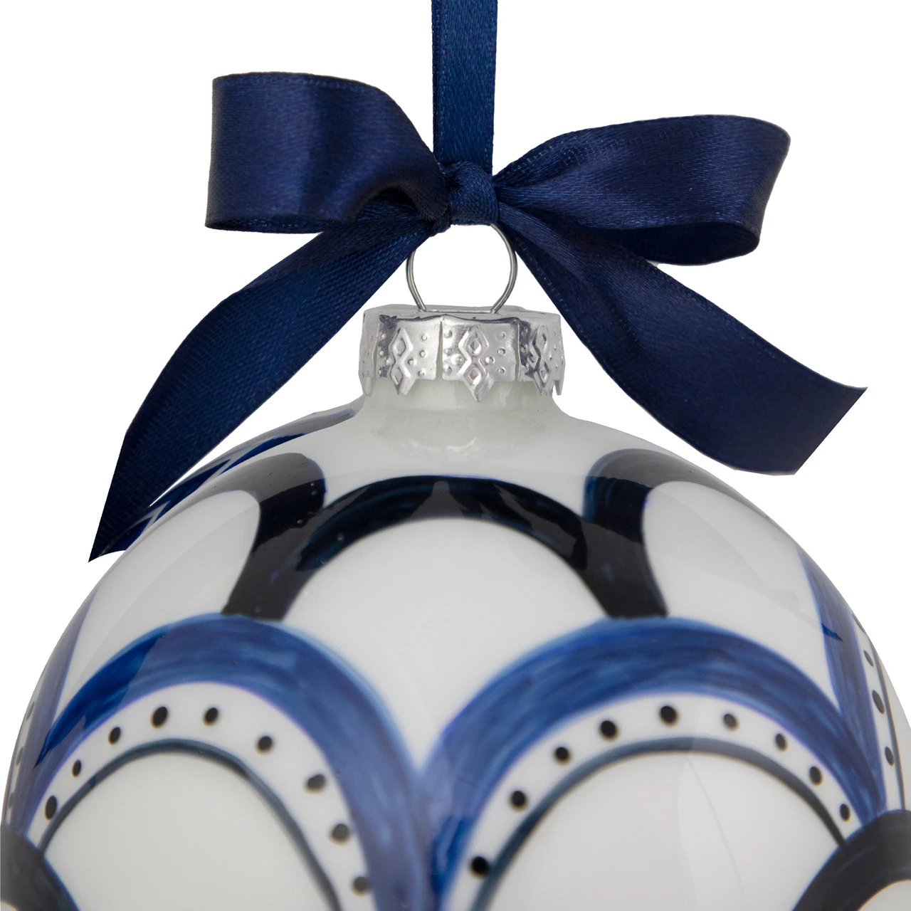 4" White And Blue Scallop Glass Christmas Ball Ornament 7 4" White And Blue Scallop Glass Christmas Ball Ornament - Image 5
