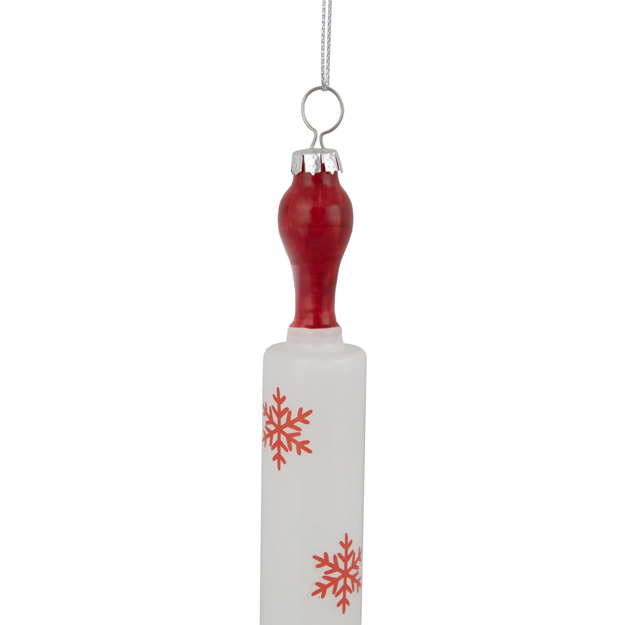 7.25" Red Snowflakes Rolling Pin Glass Christmas Ornament 6 7.25" Red Snowflakes Rolling Pin Glass Christmas Ornament - Image 4