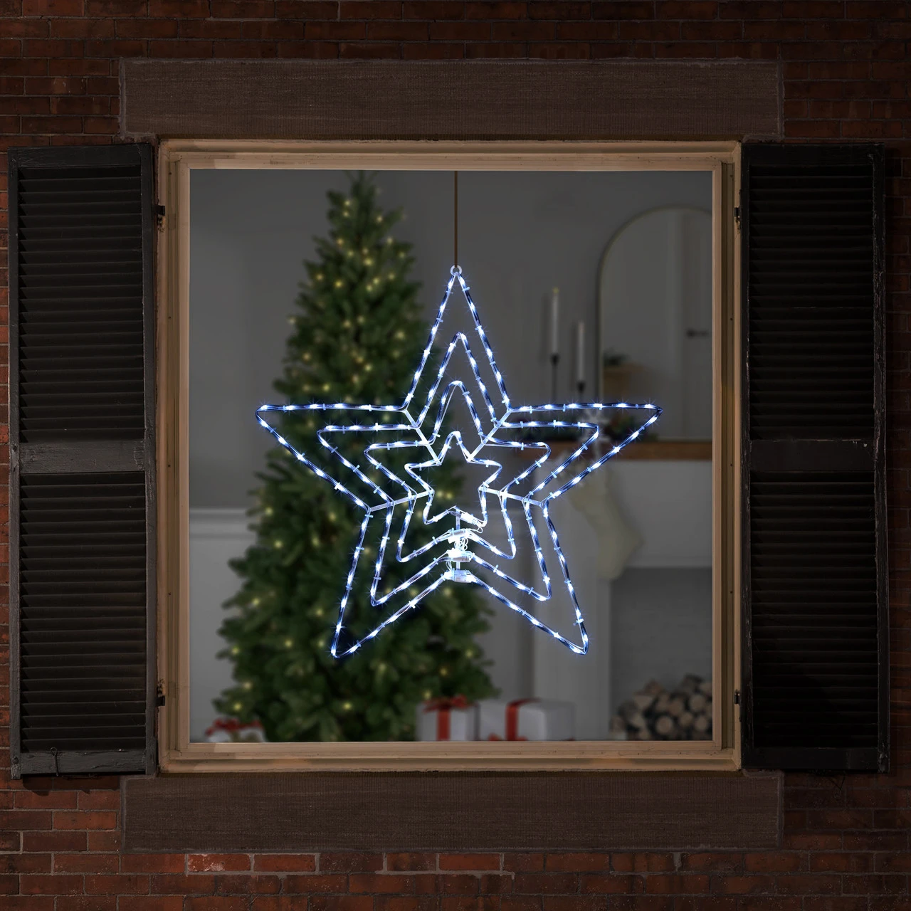 24" LED Lighted Layered Stars 8 Function Christmas Window Silhouette 5 24" LED Lighted Layered Stars 8 Function Christmas Window Silhouette - Image 3