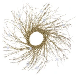 28" Pre-lit Gold Glittered Artificial Twig Christmas Wreath, Warm White LED Lights