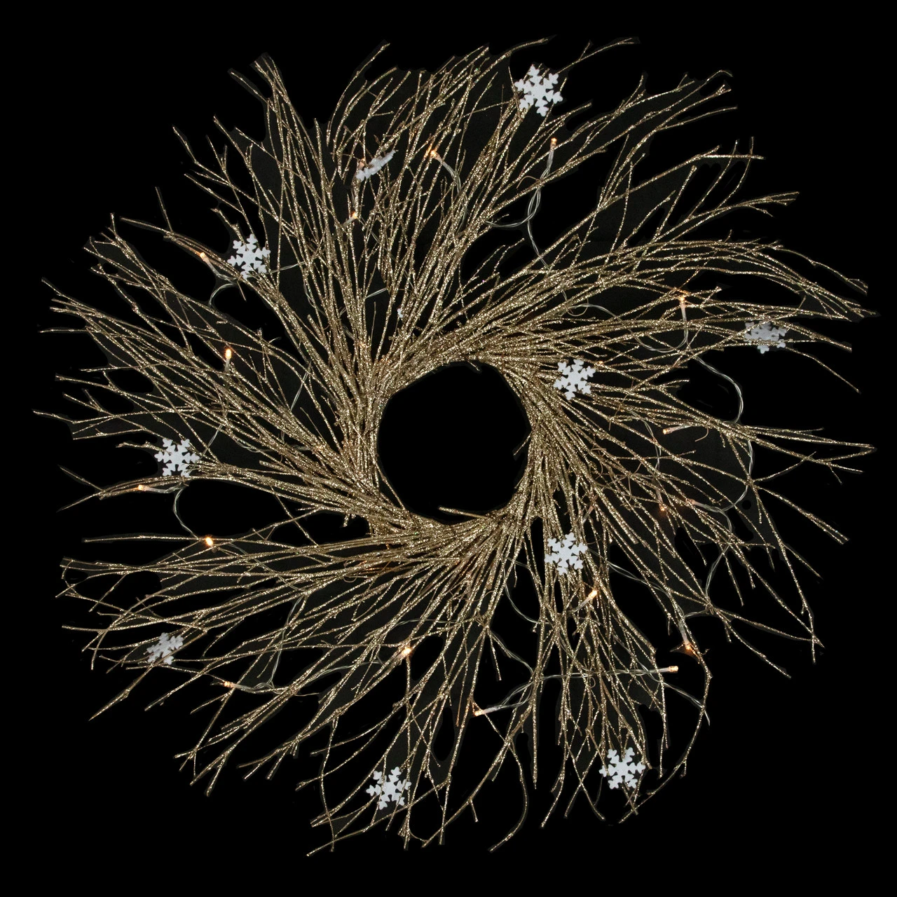 28" Pre-lit Champagne Glittered Artificial Twig Christmas Wreath, Warm White LED Lights 5 28" Pre-lit Champagne Glittered Artificial Twig Christmas Wreath, Warm White LED Lights - Image 3