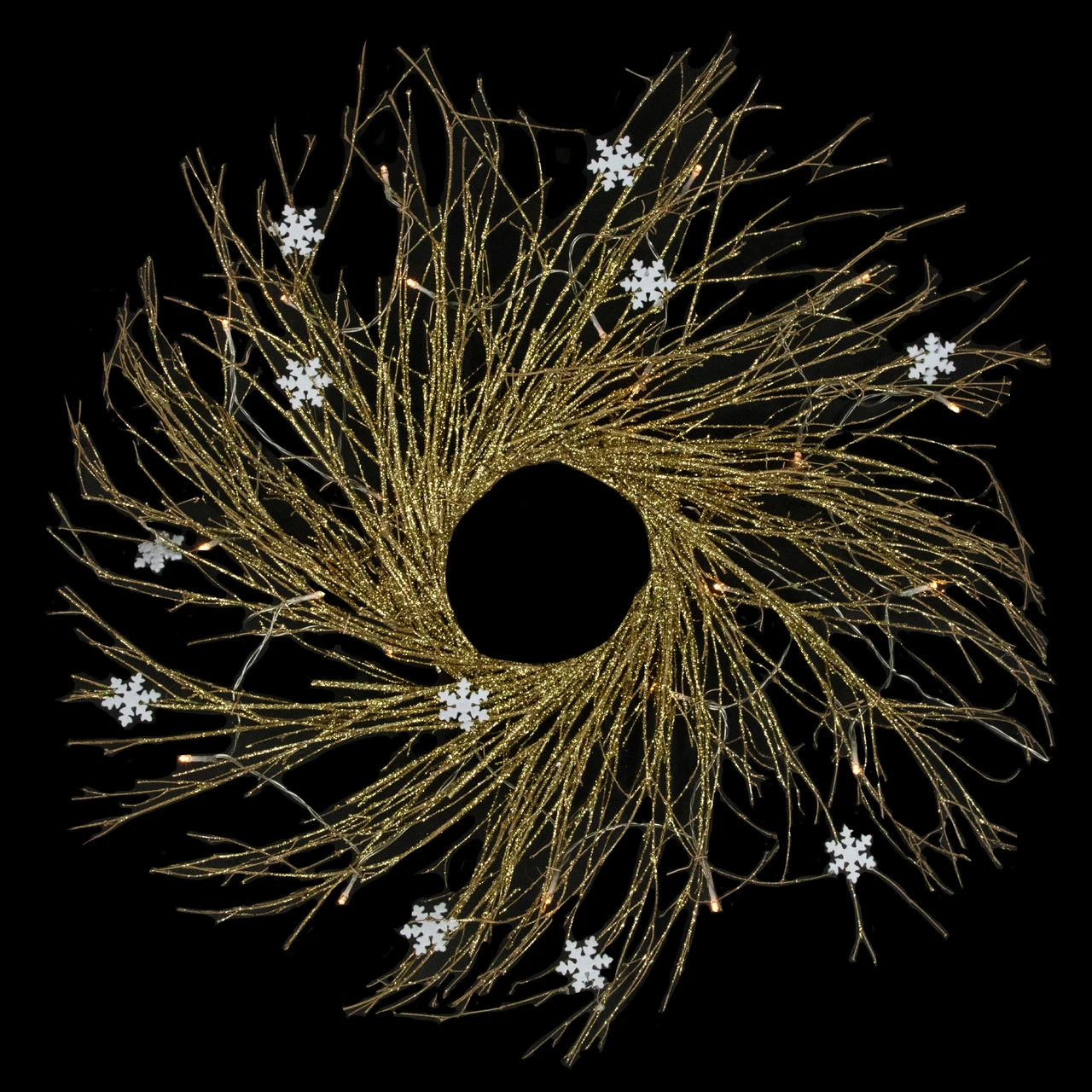 28" Pre-lit Gold Glittered Artificial Twig Christmas Wreath, Warm White LED Lights 5 28" Pre-lit Gold Glittered Artificial Twig Christmas Wreath, Warm White LED Lights - Image 3