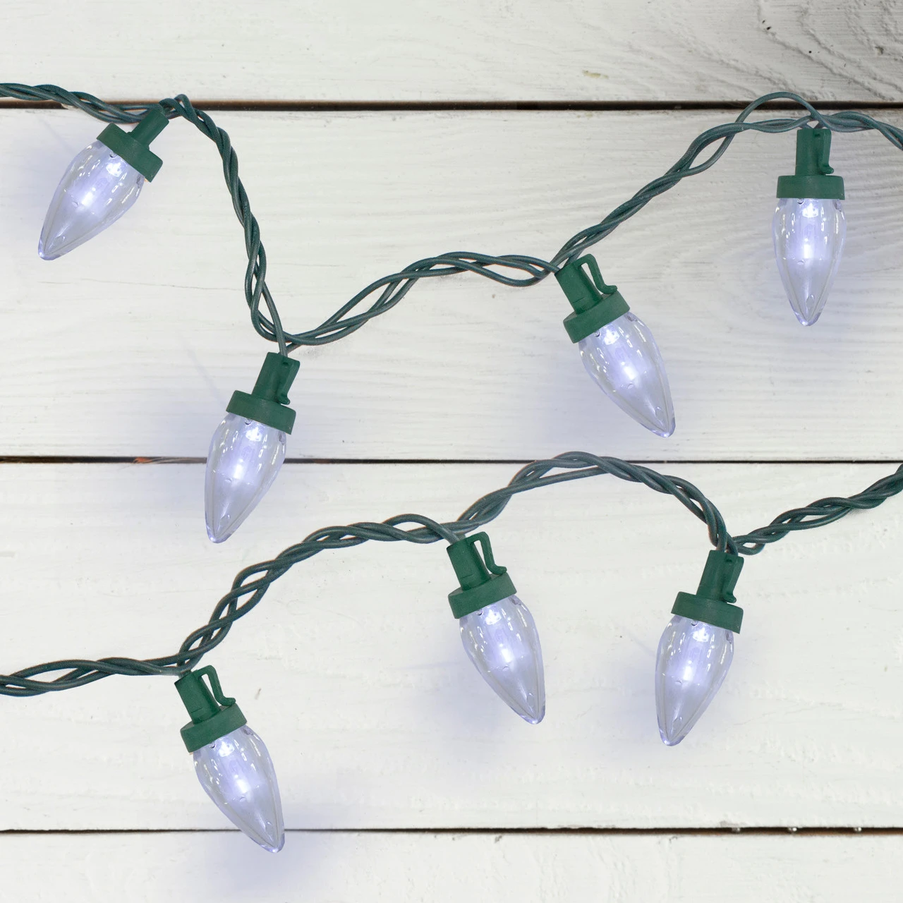 50 Pure White LED C7 Mini Christmas Lights, 20.25 Ft Green Wire 4 50 Pure White LED C7 Mini Christmas Lights, 20.25 Ft Green Wire - Image 2