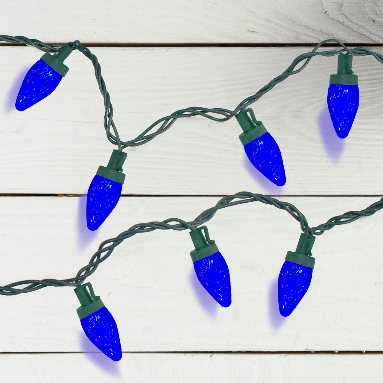 50ct Faceted Blue LED C7 Christmas Lights, 20.25ft Green Wire 4 50ct Faceted Blue LED C7 Christmas Lights, 20.25ft Green Wire - Image 2