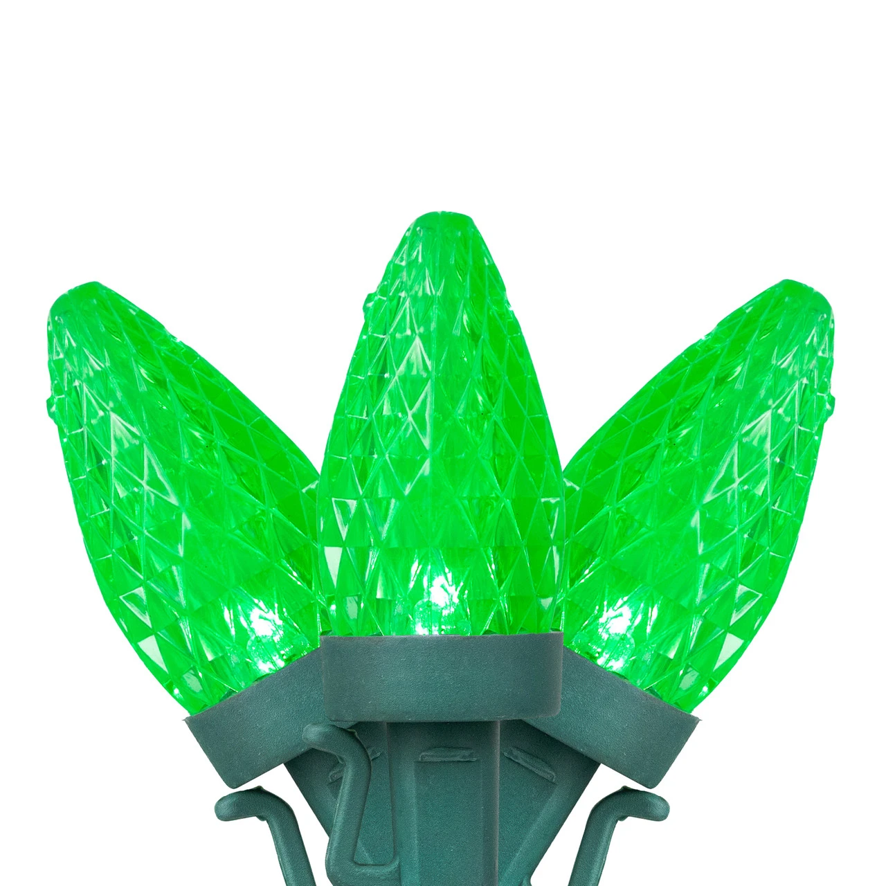 50 Count Green LED C7 Faceted Christmas Lights, 20.25 Ft Green Wire 4 50 Count Green LED C7 Faceted Christmas Lights, 20.25 Ft Green Wire - Image 2
