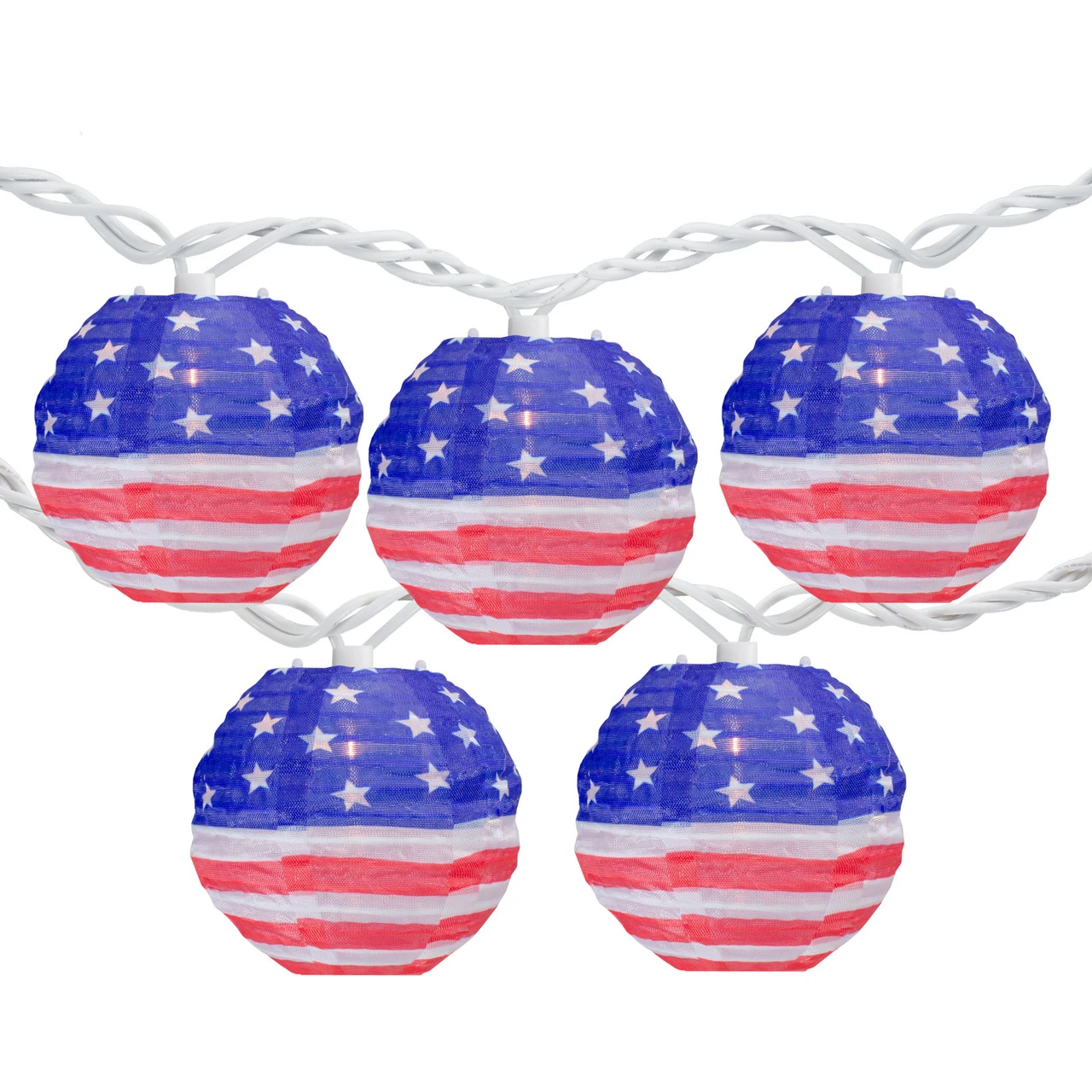 10-Count American Flag 4th Of July Paper Lantern Lights, 8.5ft White Wire 4 10-Count American Flag 4th Of July Paper Lantern Lights, 8.5ft White Wire - Image 2