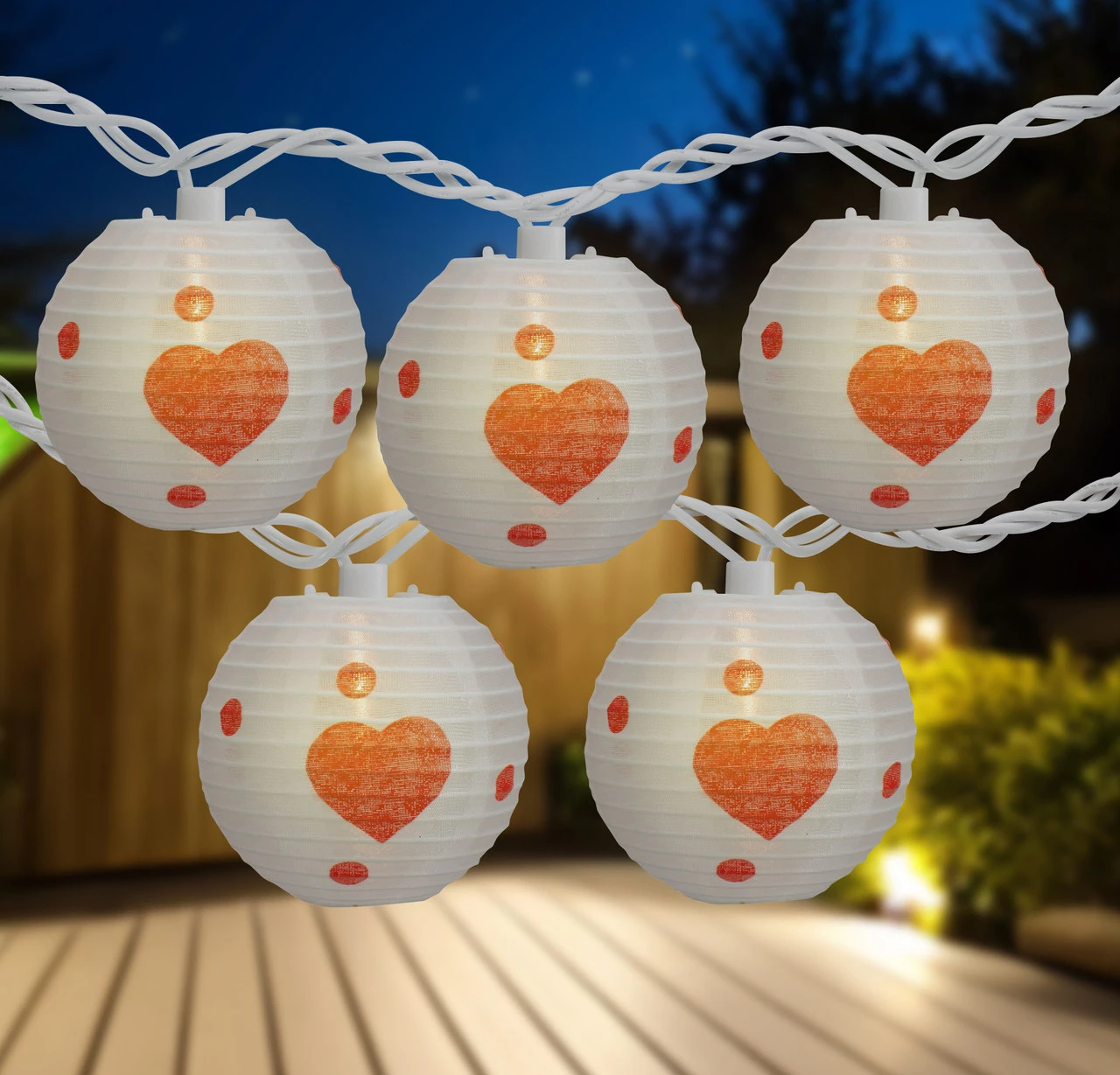 10-Count White And Red Heart Paper Lantern Valentine's Day Lights, 8.5ft White Wire 3 10-Count White And Red Heart Paper Lantern Valentine's Day Lights, 8.5ft White Wire