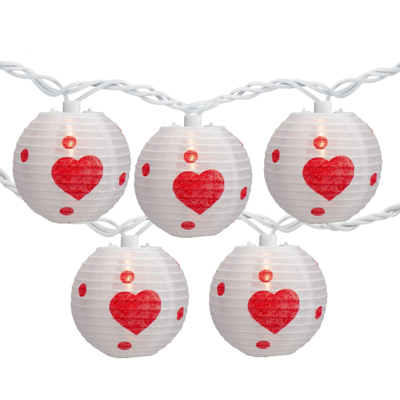 10-Count White And Red Heart Paper Lantern Valentine's Day Lights, 8.5ft White Wire 4 10-Count White And Red Heart Paper Lantern Valentine's Day Lights, 8.5ft White Wire - Image 2
