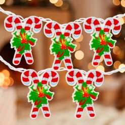 10-Count Candy Cane Christmas Light Set - 6ft White Wire