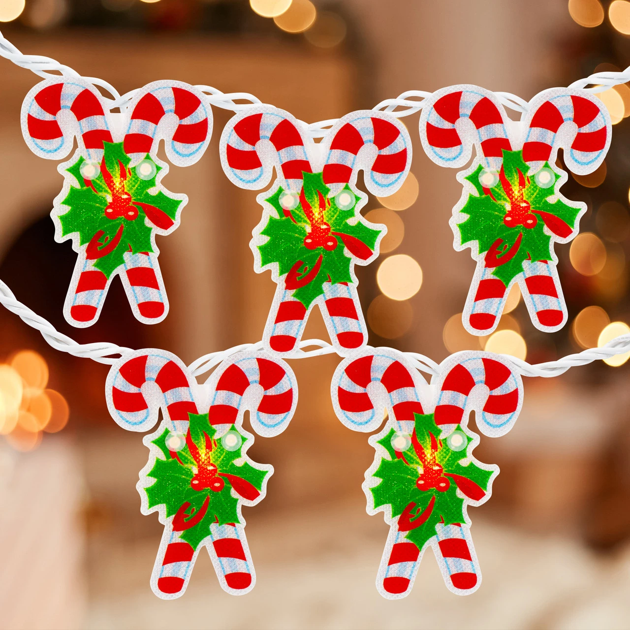 10-Count Candy Cane Christmas Light Set - 6ft White Wire 3 10-Count Candy Cane Christmas Light Set - 6ft White Wire