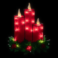 17.5" Lighted Red Three Candles Christmas Window Silhouette