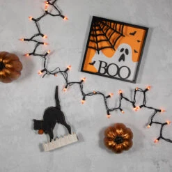 100-Count Orange Mini Halloween Light Set, 20ft Black Wire