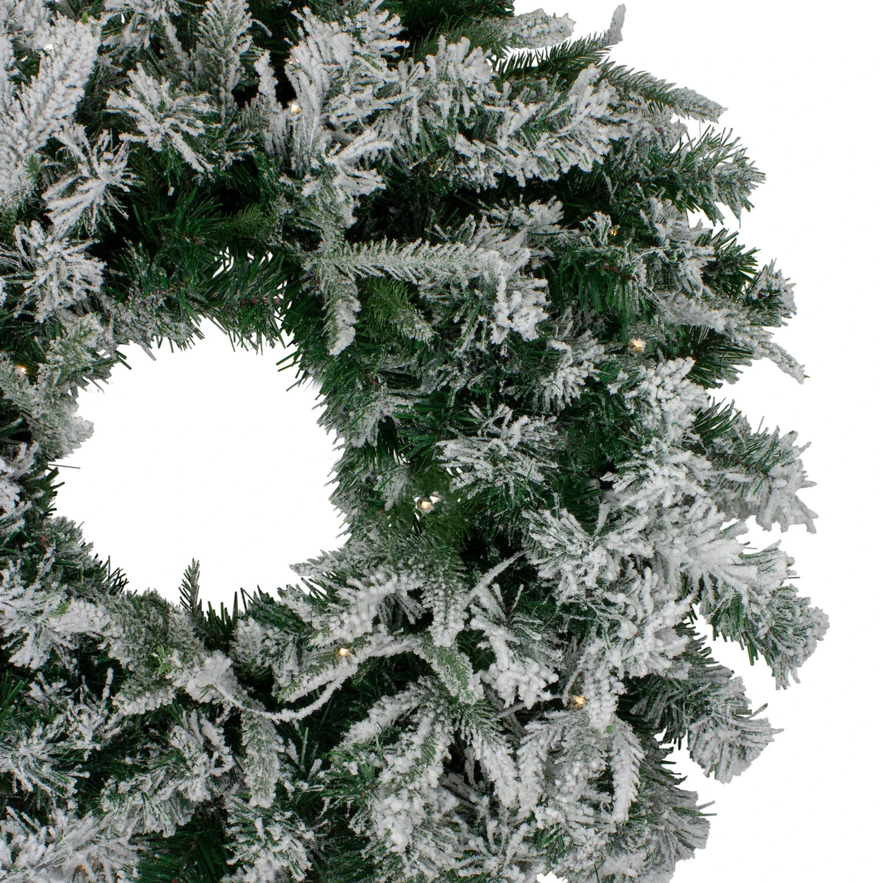 Pre-Lit Flocked Winfield Fir Artificial Christmas Wreath - 24-Inch, Warm White LED Lights 6 Pre-Lit Flocked Winfield Fir Artificial Christmas Wreath - 24-Inch, Warm White LED Lights - Image 4
