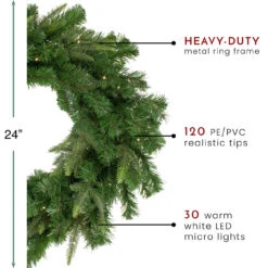 Pre-Lit Roosevelt Fir Artificial Christmas Wreath - 24-Inch, Warm White LED Lights -Christmas Decoration Store northlight hb27080 thumbnail 55224.1667530002