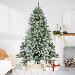 7.5' Pre-Lit Medium Flocked Winter Park Fir Artificial Christmas Tree - Warm Clear LED Lights
