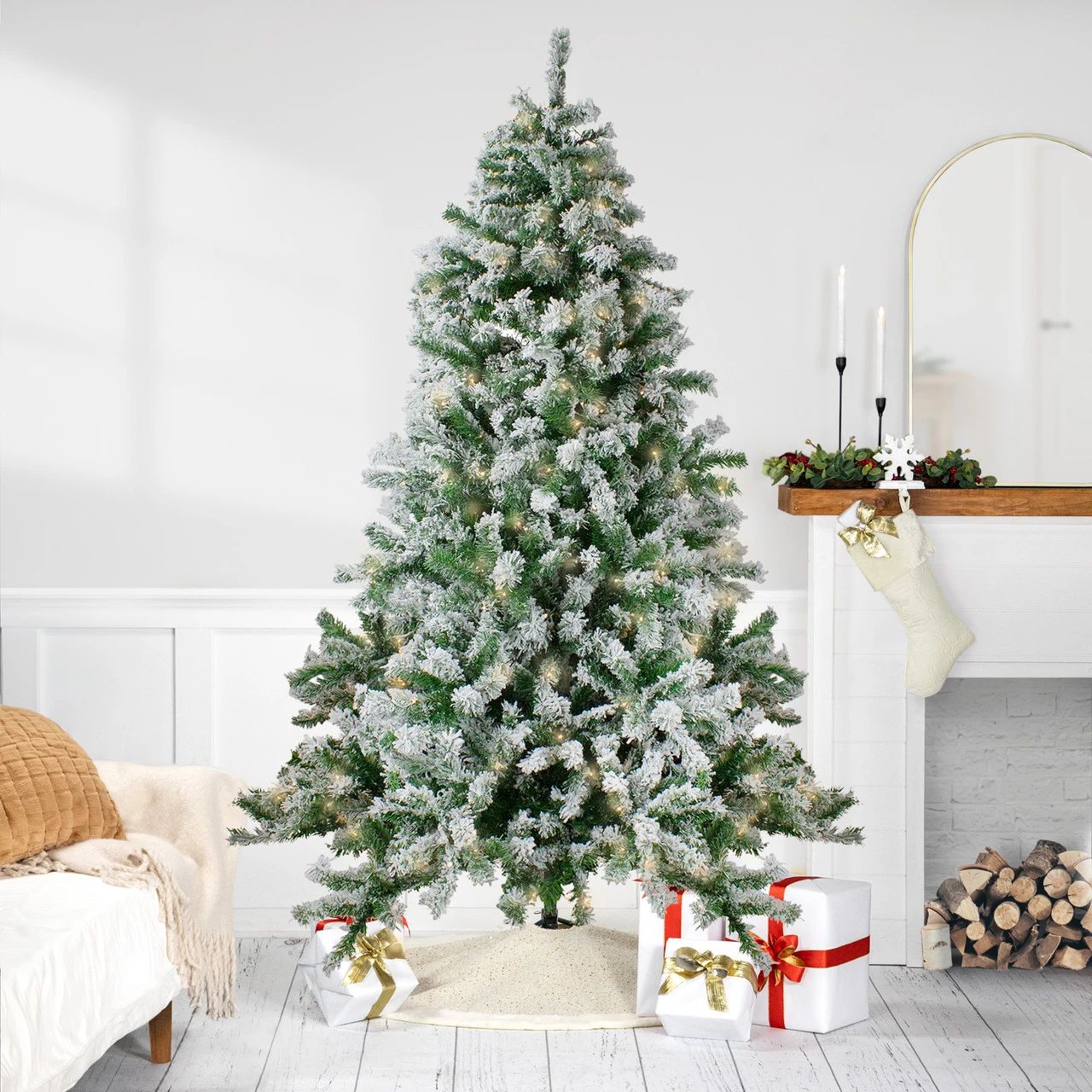 7.5' Pre-Lit Medium Flocked Winter Park Fir Artificial Christmas Tree - Warm Clear LED Lights 3 7.5' Pre-Lit Medium Flocked Winter Park Fir Artificial Christmas Tree - Warm Clear LED Lights